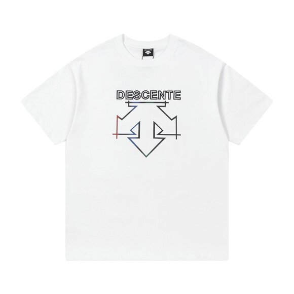 Descente White Short-Sleeved T-Shirt With Colorful Logo Print